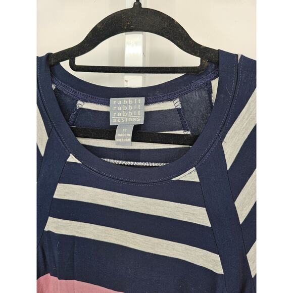 Rabbit Designs Womens Sz 14 Midi Length Long Sleeve Shirt Dress Striped Black - Picture 2 of 3